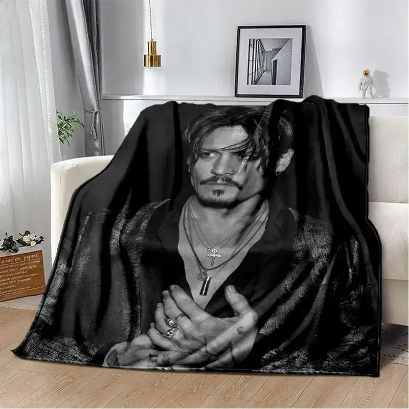 Johnny Depp Series Flannel Blanket - 40x30in Flannel Texture Fleece Weave Microfiber Poly Throw, Wrinkle-Resistant Soft Plush, for Bedroom Sofa Couch, Home & Travel, All Seasons