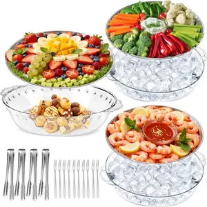 3 Set 11.8" Chilled Compartment Charcuterie Serving Trays Keeps Food Cold for Vegetable Fruit Cheese Seafood & Dip, Serving Platters for Party Shrimp Cocktail Food Servings
