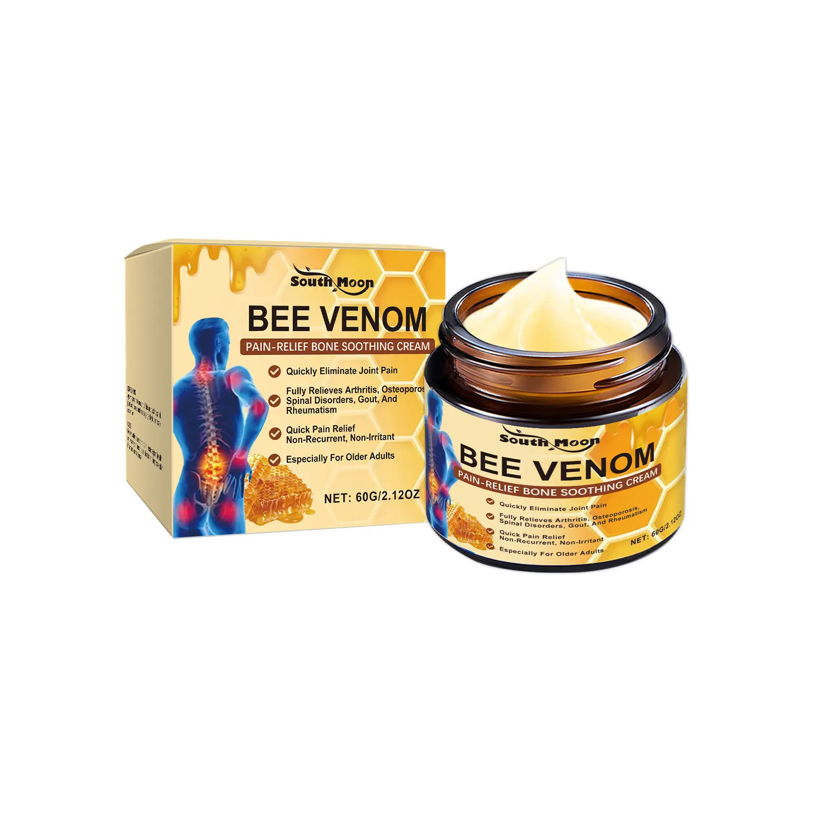 Joint Pain Relief Cream for Inflammation & Stiffness, Topical Massage for Knee, Hip & Joint Care, Portable, 60g, Mineral Oil, Glycerin, Glyceryl Stearate, Portable Massage, Massage Apply