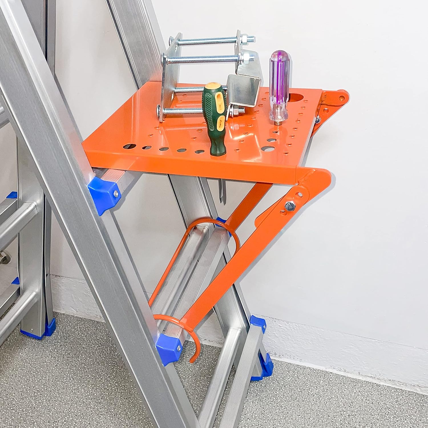 Ladder Platform Accessory, Ladder Work Platform System,Anti-Slip Extension Ladder Tool, Heavy Duty Ladder Work Stand System Accessories Holds 400 Pound (Orange) (Orange)