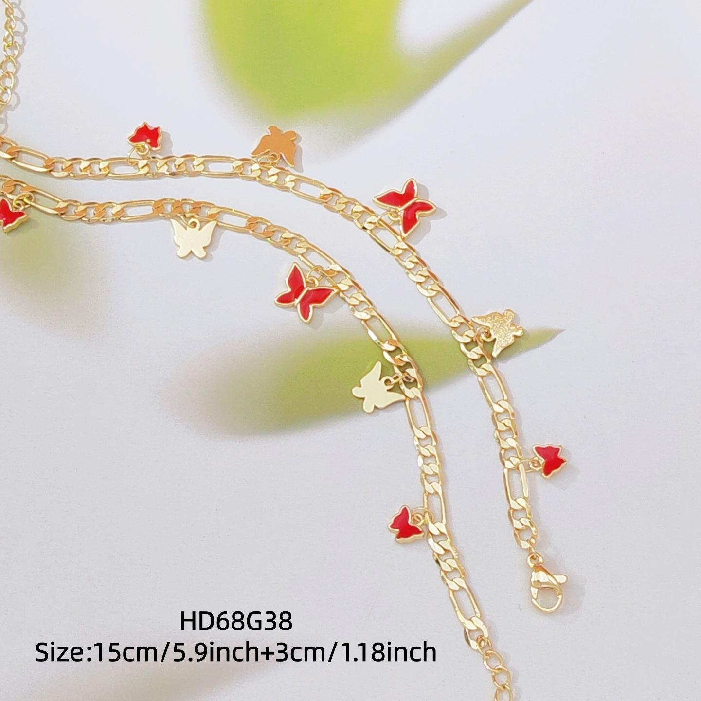 Korean Style Minimalist Luxury Bracelet For Women Red Enamel Butterfly Pendant Elegant Daily Wear Jewelry