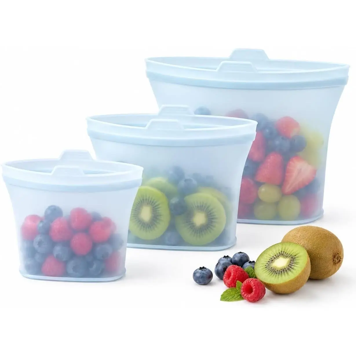 Silicone Food Storage Bags - 3-Pack Multi-Size Food-Safe Re-Sealable Bags (17/34/50 oz) for Snack & Meal Prep
