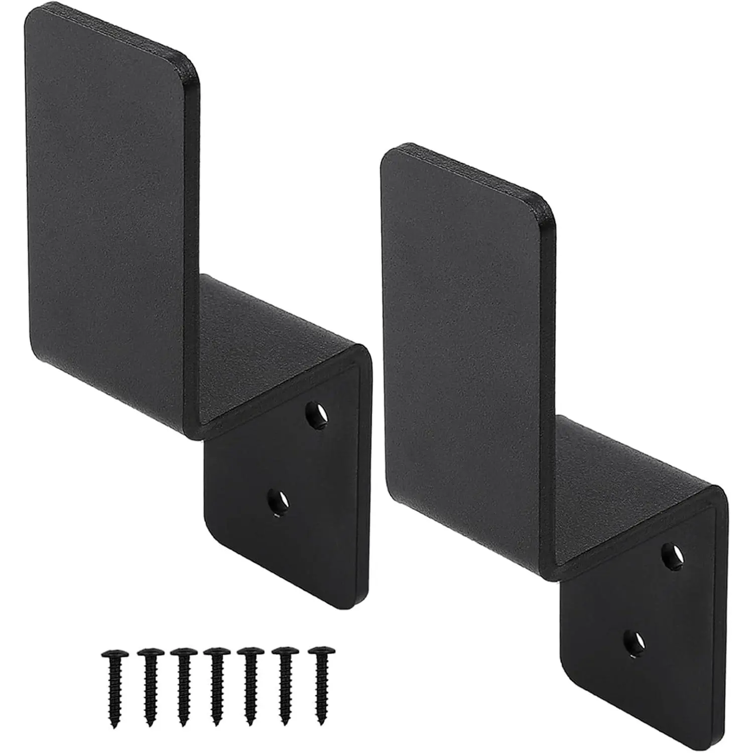 Heavy Duty Z-Shape Black 2x4 Door Barricade Brackets with Screws, Door Support Drop Open Bar Holder Steel Fits 2x4 Lumber (2), Brackets + Screws