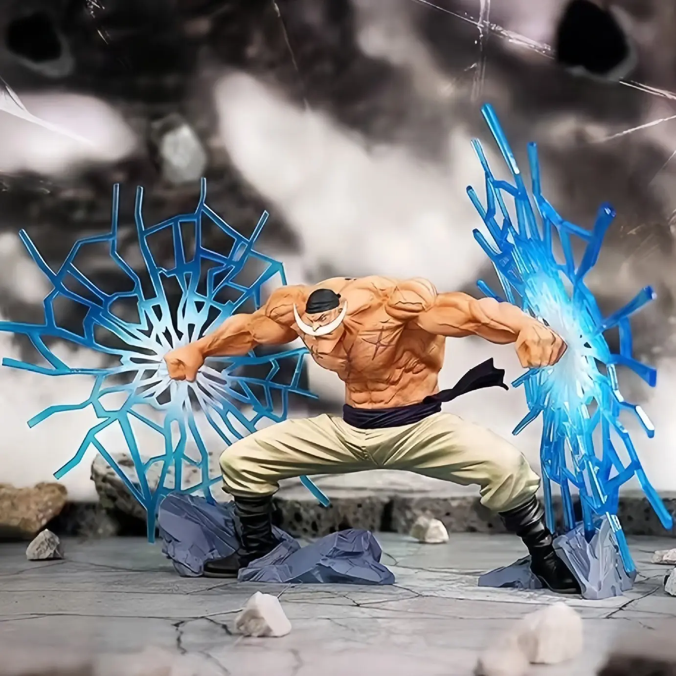 Edward Newgate Whitebeard One Piece Anime PVC Figure, 4.72 Inch Shaking Fruit Blue Shockwave Statue, Rock Base Collectible Model