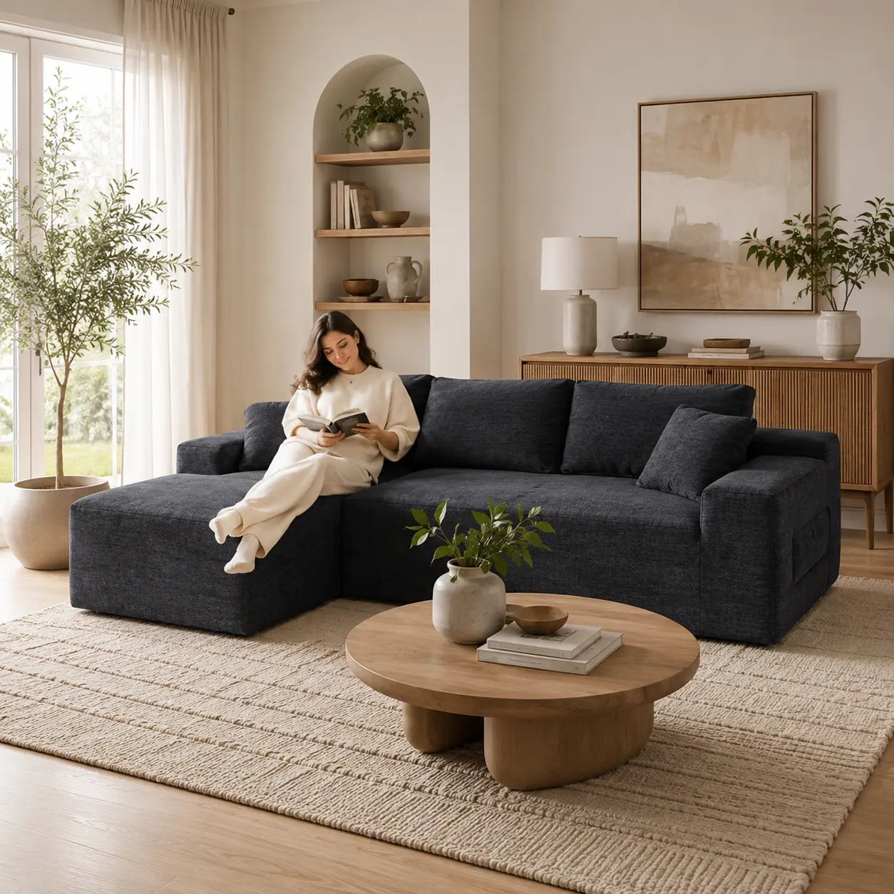 96" MODERN MODULAR L-SHAPE CLOUD SOFA SET FOR LIVING ROOM - Soft Cushions, Wood-Free Construction, Easy to Assemble for Large Spaces - Suitable for Living Rooms And Apartments - Minimalist Style, Lightweight Furniture, Home