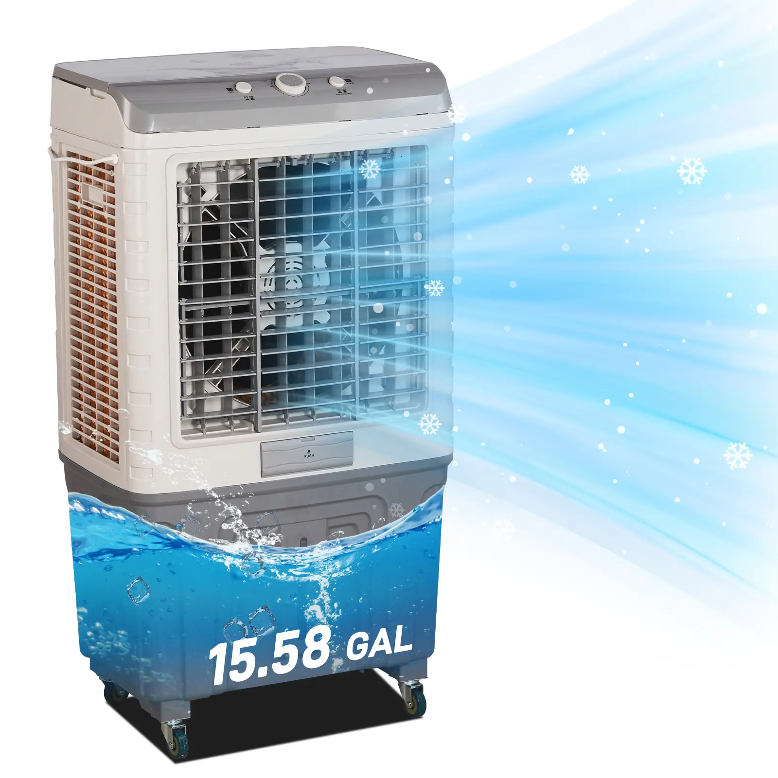 Indoor Outdoor 3-in-1 Portable Air Cooler 707L 3065 CFM Evaporative Cooler with Large 15.85 Gallon Water Tank Scroll Casters and 4 Ice Packs