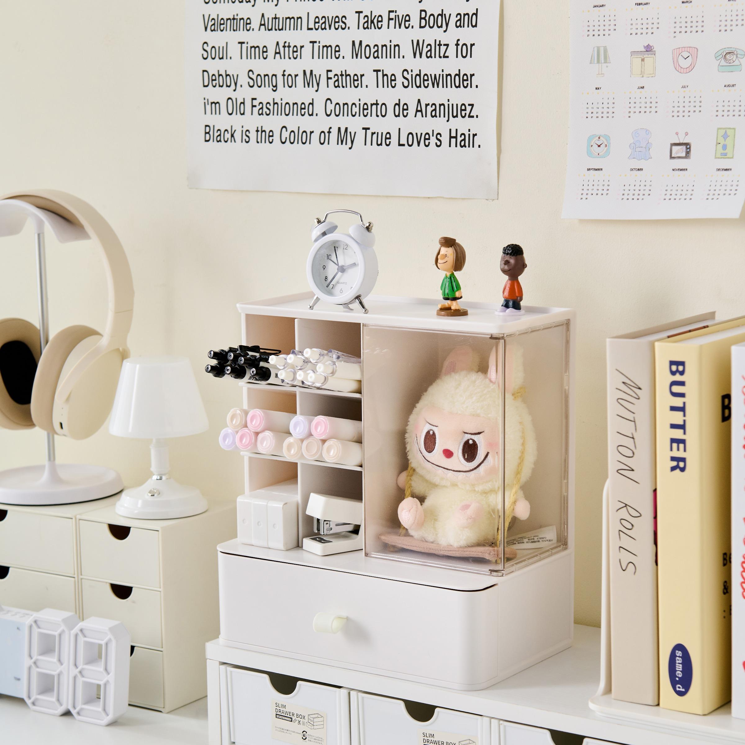 Desktop Stationery Tool Storage Box, Figure Display Case, Multi-Layer Pen Holder, Designed for Toy Collectors & Figurine Enthusiasts