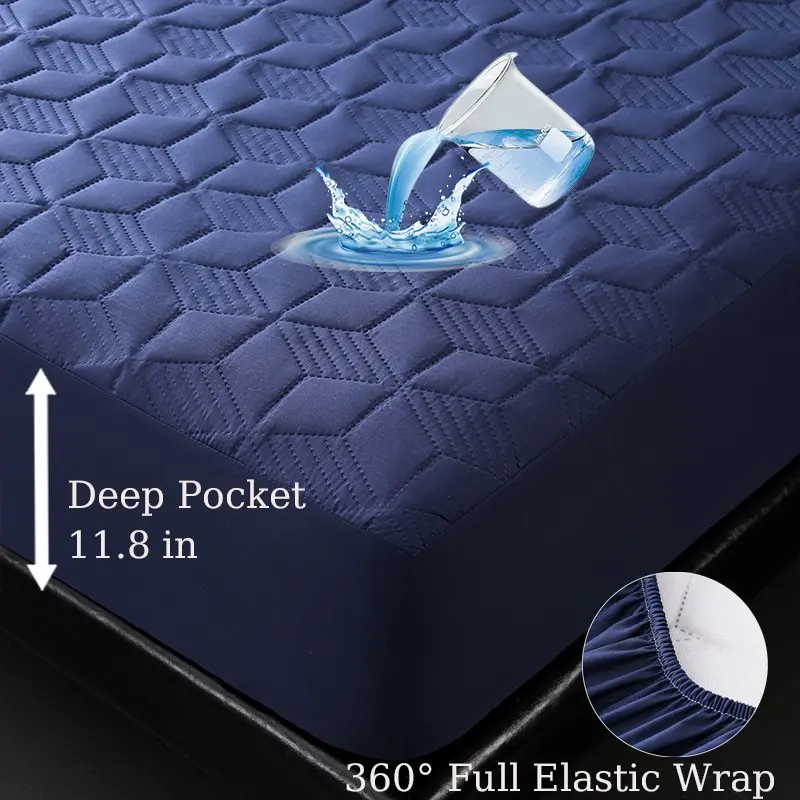 Luxurious Breathable Quilted Bed Mattress Pad, Waterproof Twisted Pattern Design, Deep Pocket Fitted Sheet, Multiple Colors Available