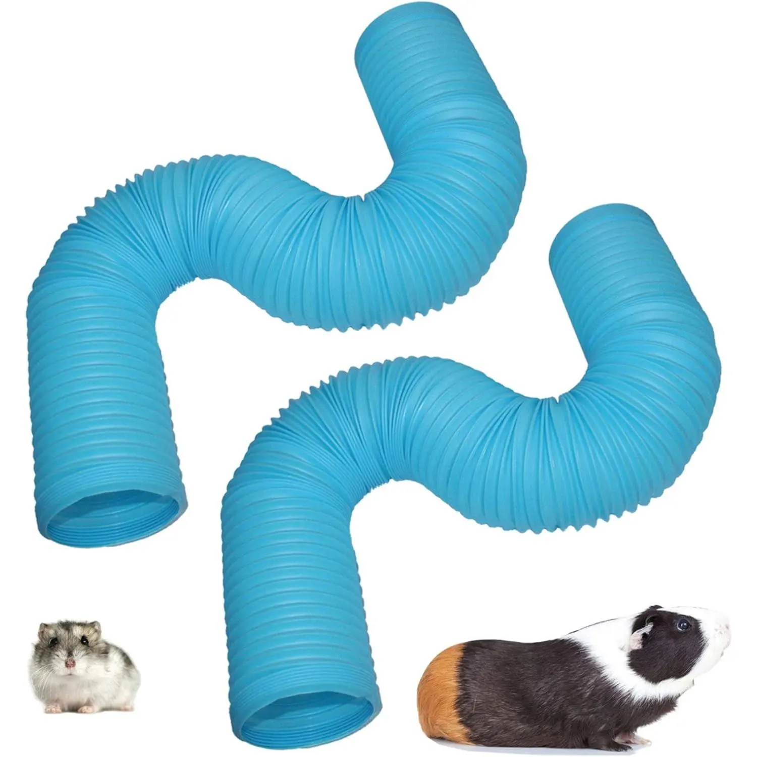 Hamster Fun Tunnels Pet Mouse Plastic Tube Toys Small Animal Foldable Exercising Training Hideout Tunnels for Guinea Pigs, Gerbils, Rats, Mice, Ferrets and Other Small Animals (2 PCS Blue)