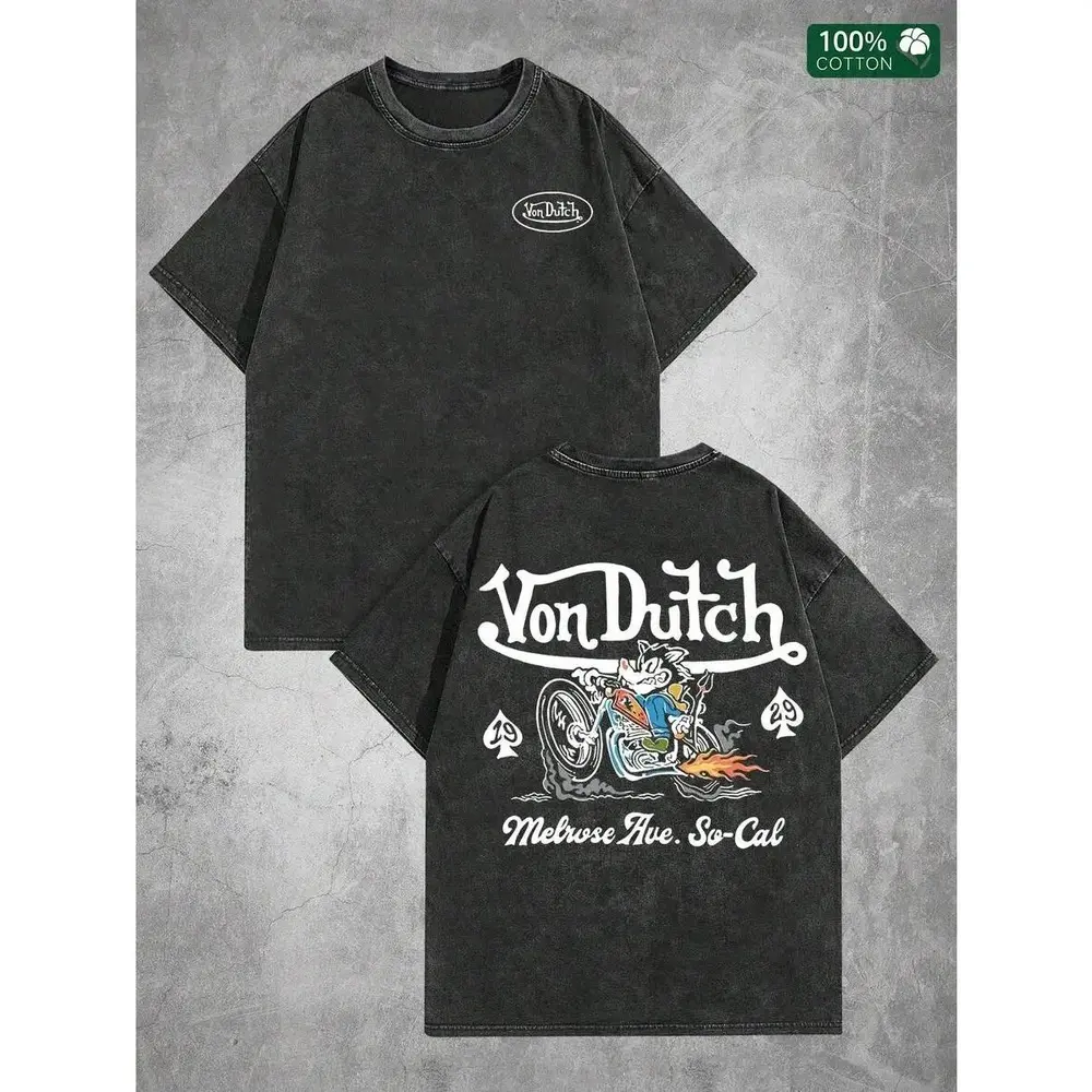 Y2K Retro Biker Cat Graphic Vintage Washed T-shirt, Unisex Casual Crew Neck Basic Tee, Classic So-Cal Streetwear Outfit for Outdoor Travel and Daily Casual Looks