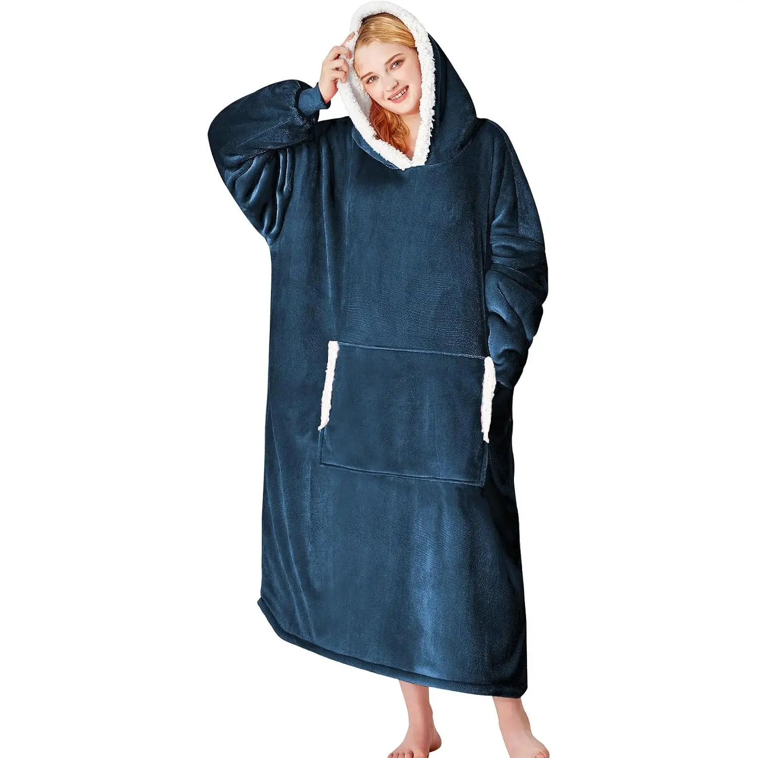 Wearable Blanket Hoodie, Flannel Fleece Blanket Sweatshirt for Adults Men,One Size Fits All