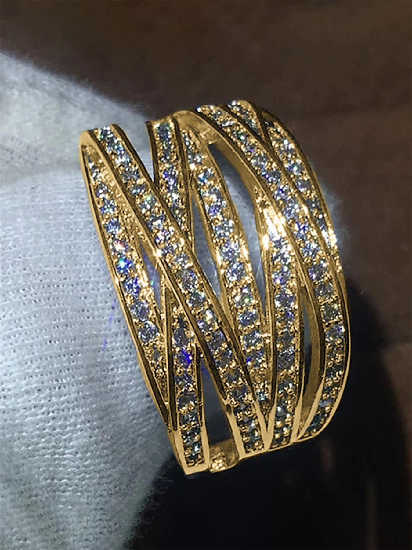 Women's Elegant Rhinestone Decor Wide Promise Ring, Exquisite Trendy Engagement Ring, Chic Gorgeous Jewelry As Gift for Girlfriend, Gifts for Her, Fashion Engagement Rings