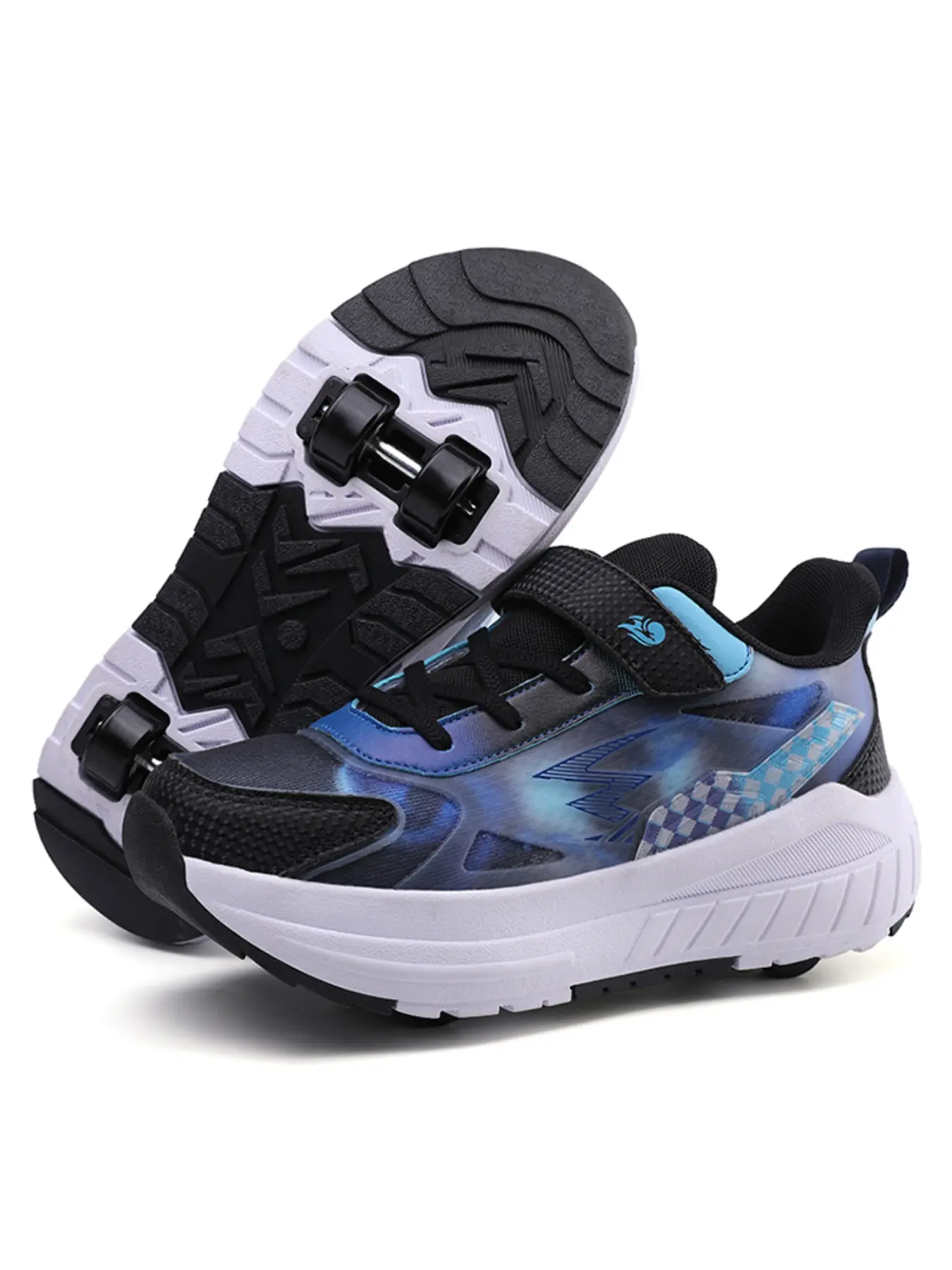Lightweight Skateboard Skating Shoes with Wheels for Kids and Teens, Detachable Wheels, Durable PU Material, Sporty Style, All Seasons, Colorblock Design