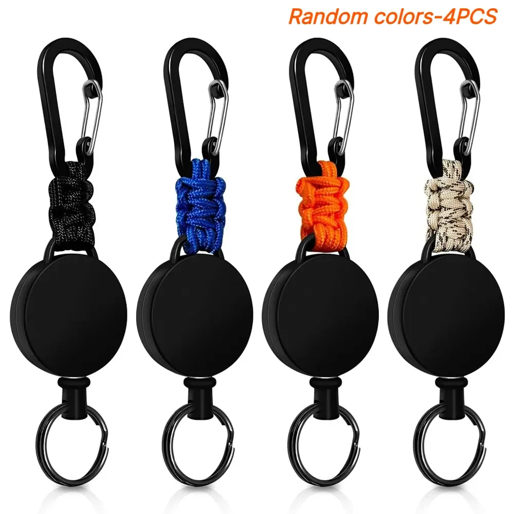 Retractable Keychain 4 Pieces Heavy Duty Carabiner Badge Holder Retractable Badge Reel ID Holder Extendable Key Ring Key Holder with 23.6" Steel Cord and Paracord Keychain Accessory