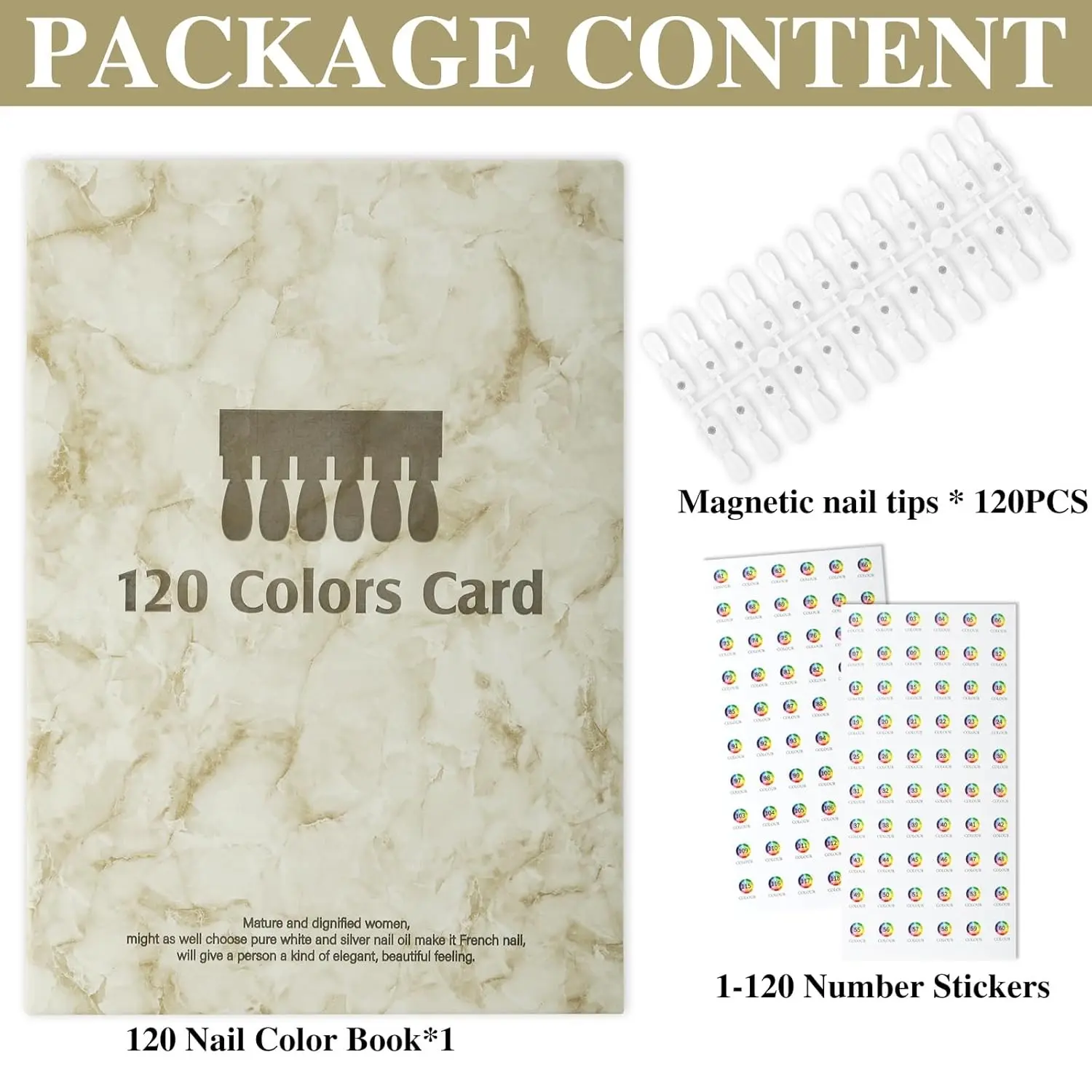 120 Color Magnetic Nail Polish Swatch Book, Replaceable Magnetic Stickers, Quick Test Guide, Professional Manicure Tool, Marble Cover