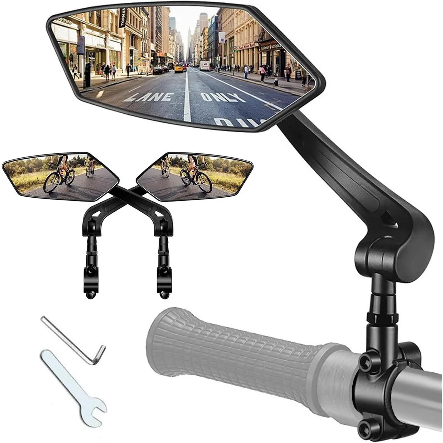 Mirrors for Handlebars 1 Pair,  Rear View Mirror with Real Glass Flat Lens,  Clamp, Adjustable Cycling Mirror for E-, Mountain , Road  & Scooter (20-22mm)