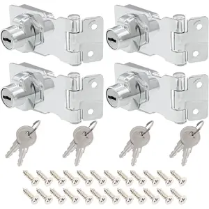 4 Pcs Keyed Hasp Locks 2.5 Inch Twist Knob Keyed Locking Hasp Metal Safety Hasp Latches Keyed Different for Small Doors Cabinets Silver