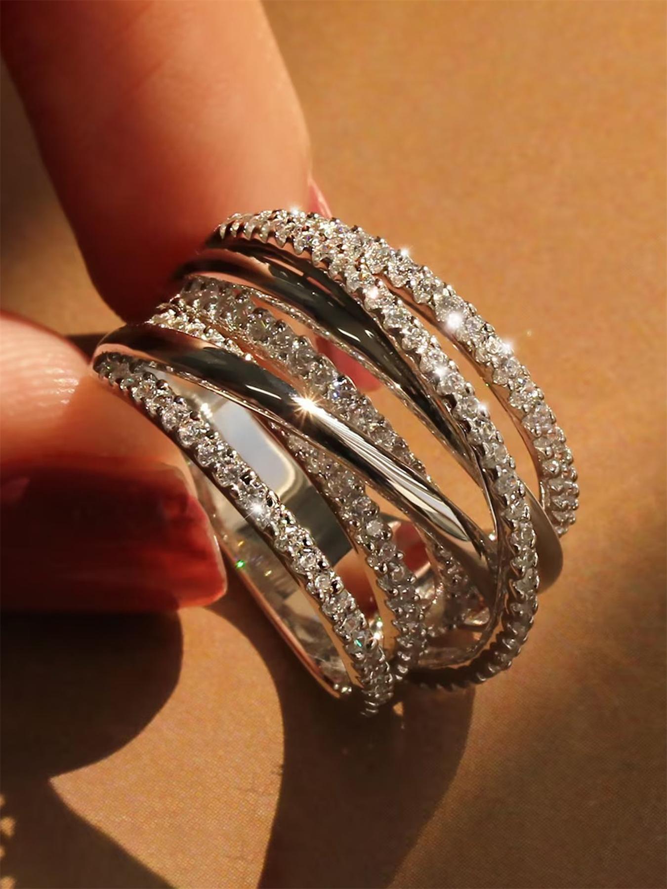 Elegant Rhinestone Decorated Criss Cross Design Ring, Exquisite Trendy Ring, Fashionable Jewelry for Women As Gift, Elegant Everyday Ring, Elegant Glittering Ring