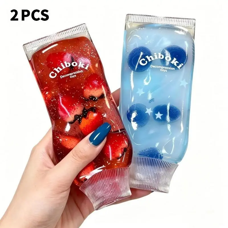 2 4 Pack Fruit Jelly Tube Squishy Original Toothpaste Squeeze Toy Soft Glitter Sensory Fidget Toy Cute Stress Relief Decompression Toy for Kids Adults