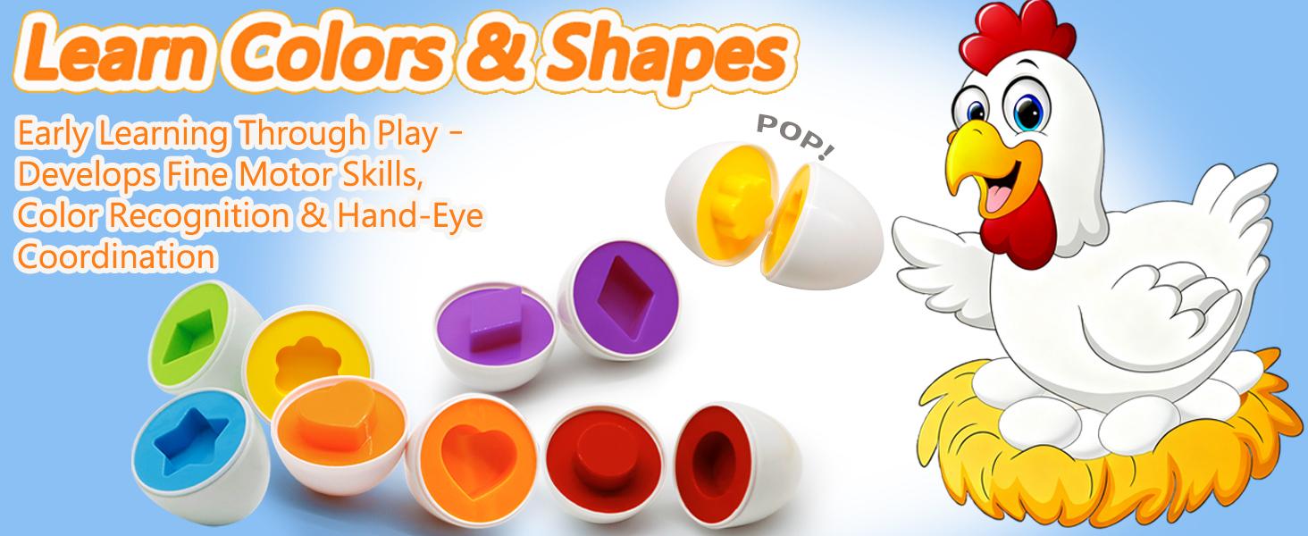 Montessori Matching Eggs Toy for Toddlers 1-3 – Color Sorting & Shape Recognition Puzzle, 12-Pack Easter Eggs Basket Stuffers. Educational Sensory Toy for Fine Motor Skills – Crack Open & Learn Colors! Perfect Birthday Gift for Boy Girl
