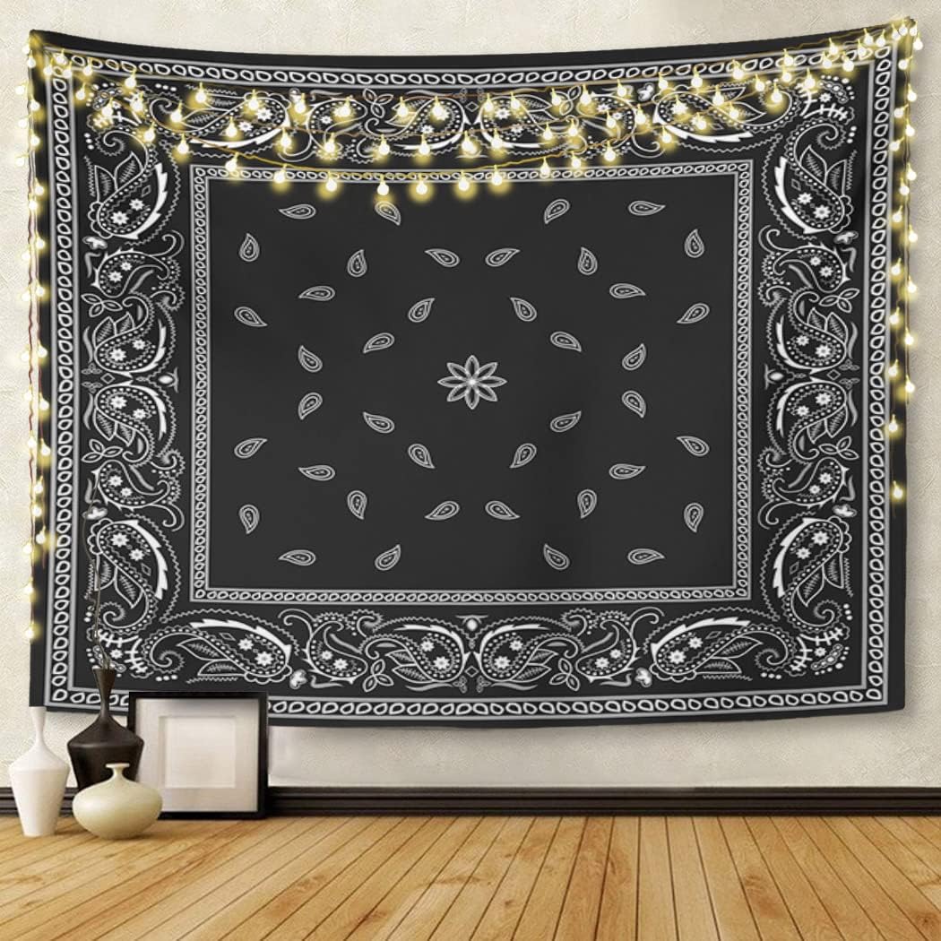 Durable Decorative Tapestry - Emvency Polyester Wall Hanging with Colorful Paisley Black Pattern, Bandanna Border, White Design, Peach & Animal Accents - Home Decoration for Living Room, Bedroom (40X30in (102X76cm)) Durable Decorative Tapestry - Emvency Polyester Wall Hanging with Colorful Paisley Black Pattern, Bandanna Border, White Design, Peach & Animal Accents - Home Decoration for Living Room, Bedroom (40X30in (102X76cm))