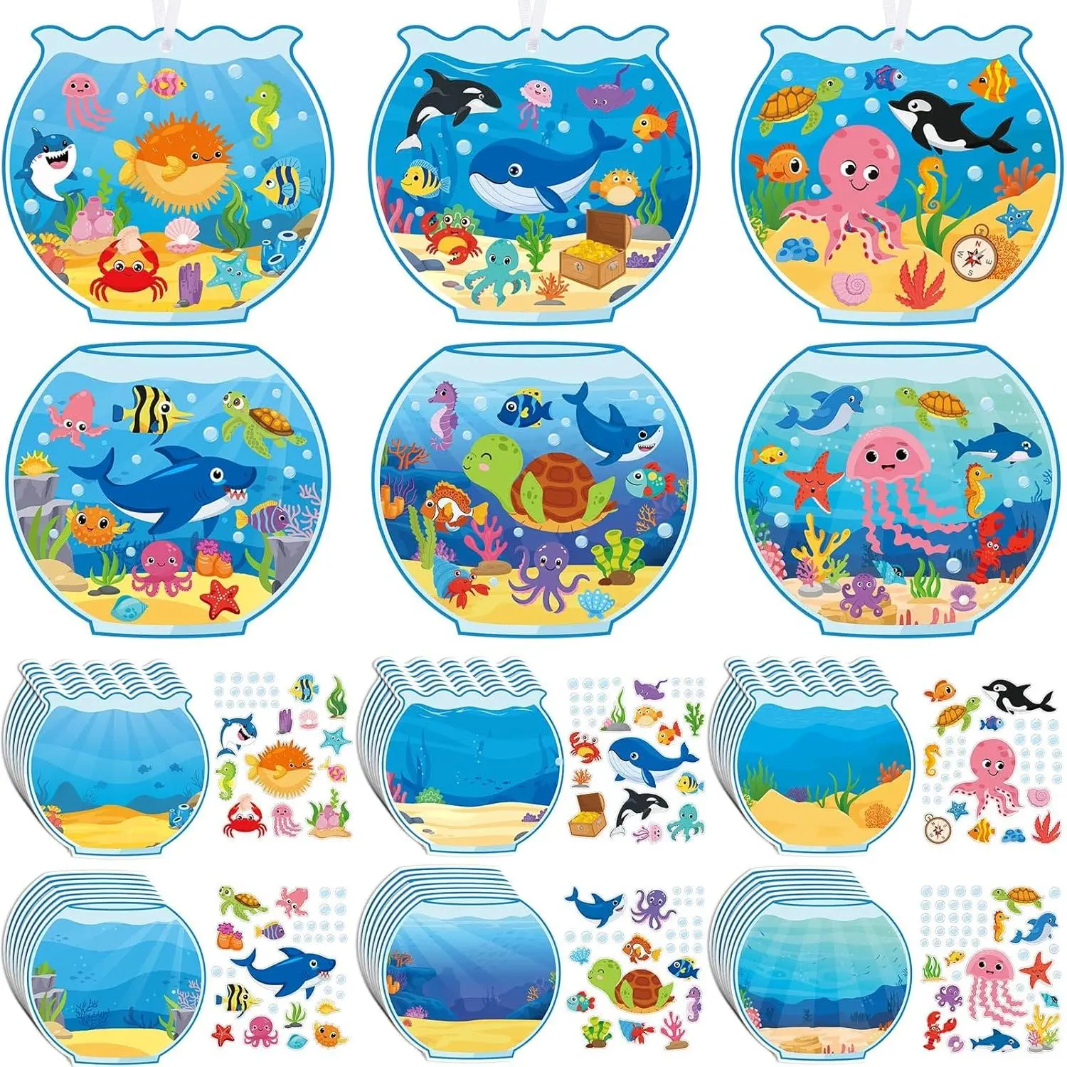 48 Packs Summer Craft Kits Make Your Own Fish Tank Stickers DIY Ocean Animals Craft Under the Sea Stickers for Summer Art Activities Party Favors Rewards Giftsfidget toys