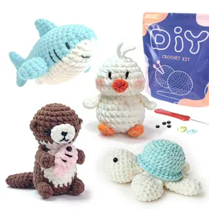 4-Piece Beginner DIY Crochet Kit, Includes Yarn, Hooks, Stitch Markers, Tutorial Video, Random Colors, Perfect for Newbies
