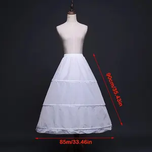 New White Petticoat 3-Hoops Long Crinoline Skirt Underskirt Crinoline Ball Gown Petticoats Flower Dress Accessories
