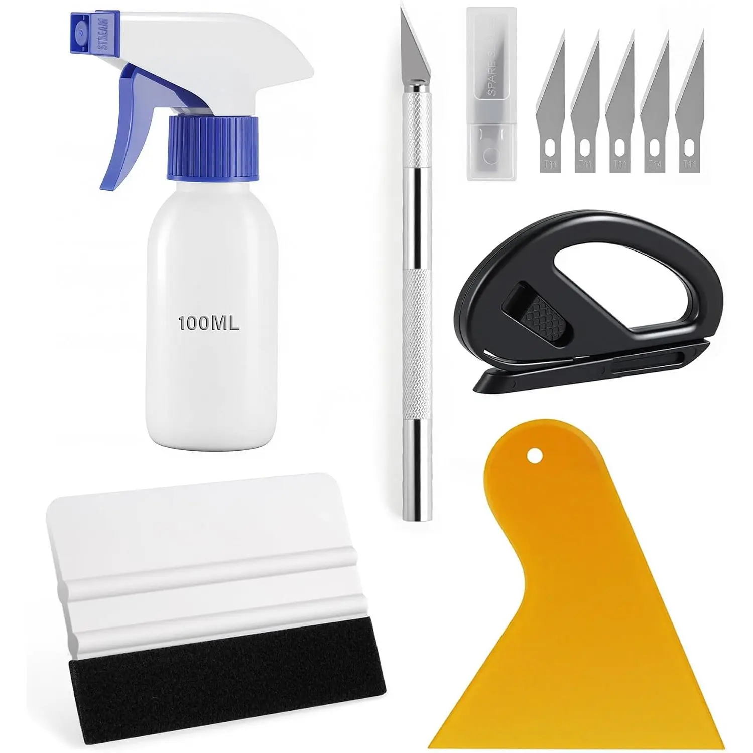6-Count Automotive Window Tint Vinyl Wrap Solid Kit - Durable Tools, Includes Trimmer, Felt, Retractable Utility Tool, Multi-Pieces for Car Exterior Accessories