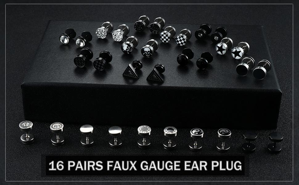 FIBO STEEL 9/16 Pairs Stainless Steel Stud Earrings for Men Women Fake Gauge Earrings Cheater Faux Gauges Ear Tunnel 8mm 18G 6.5mm Durable Comfortable SpringStatements FIBO STEEL 9/16 Pairs Stainless Steel Stud Earrings for Men Women Fake Gauge Earrings Cheater Faux Gauges Ear Tunnel 8mm 18G 6.5mm Durable Comfortable SpringStatements