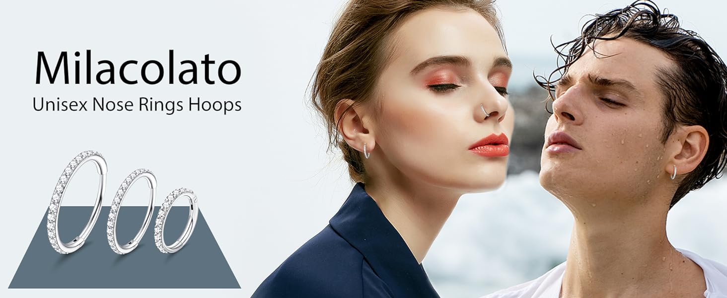 Milacolato 1count G23 Titanium Nose Rings Hoops Hypoallergenic Conch Piercing Jewelry 16G 18G 20G Hinged Segment CZ Paved Clicker Rings for Septum Cartilage Daith Helix Rook Tragus Ear Lobe Earrings for Women Men 6mm/8mm/10mm