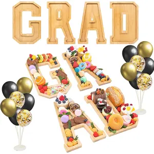 4PCS Wooden Graduation Number Charcuterie Board Box with 14 Balloons Fillable 2025 Graduation Party Decoration Supplies