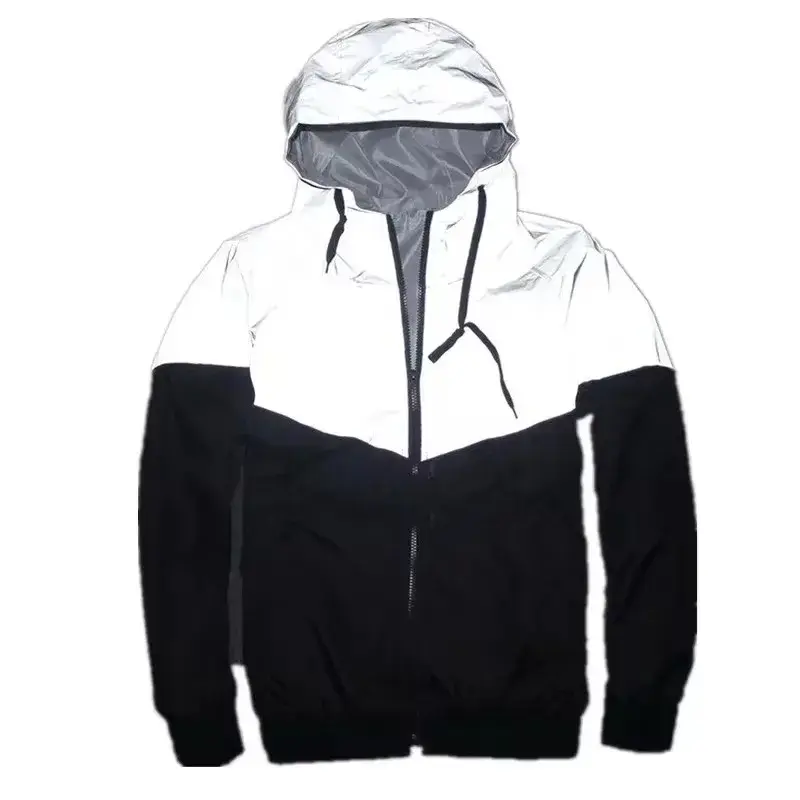 Men's Reflective Patchwork Windbreaker Jacket, Waterproof Breathable Casual Menswear Top, High-Quality Streetwear Coat for Parties & Everyday Wear, Tops