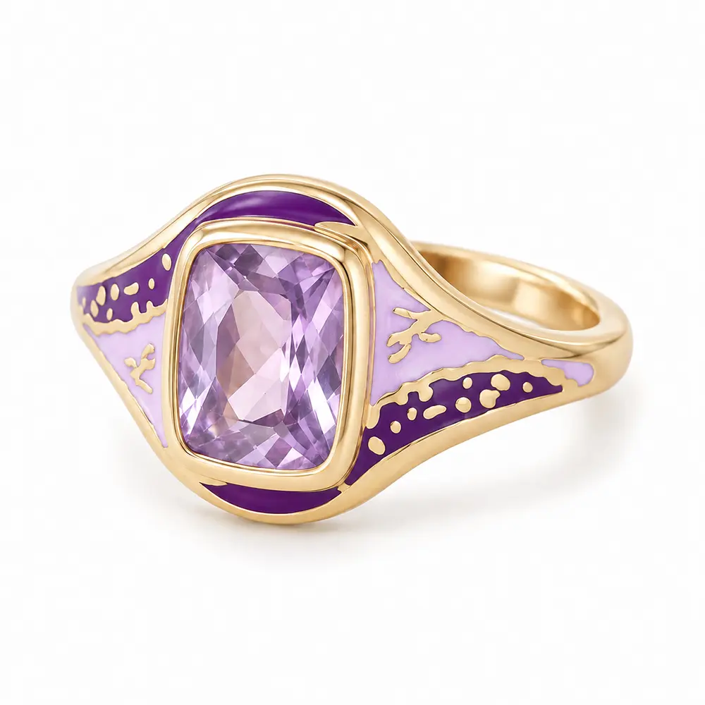 Vintage Light Purple Amethyst Enamel Ring, Vintage Artistic Ring, Designed Exclusively for Women, Timeless Vintage-Style Ring, Ideal Jewelry Gift for Birthdays and Anniversaries, the Perfect Gift for Her