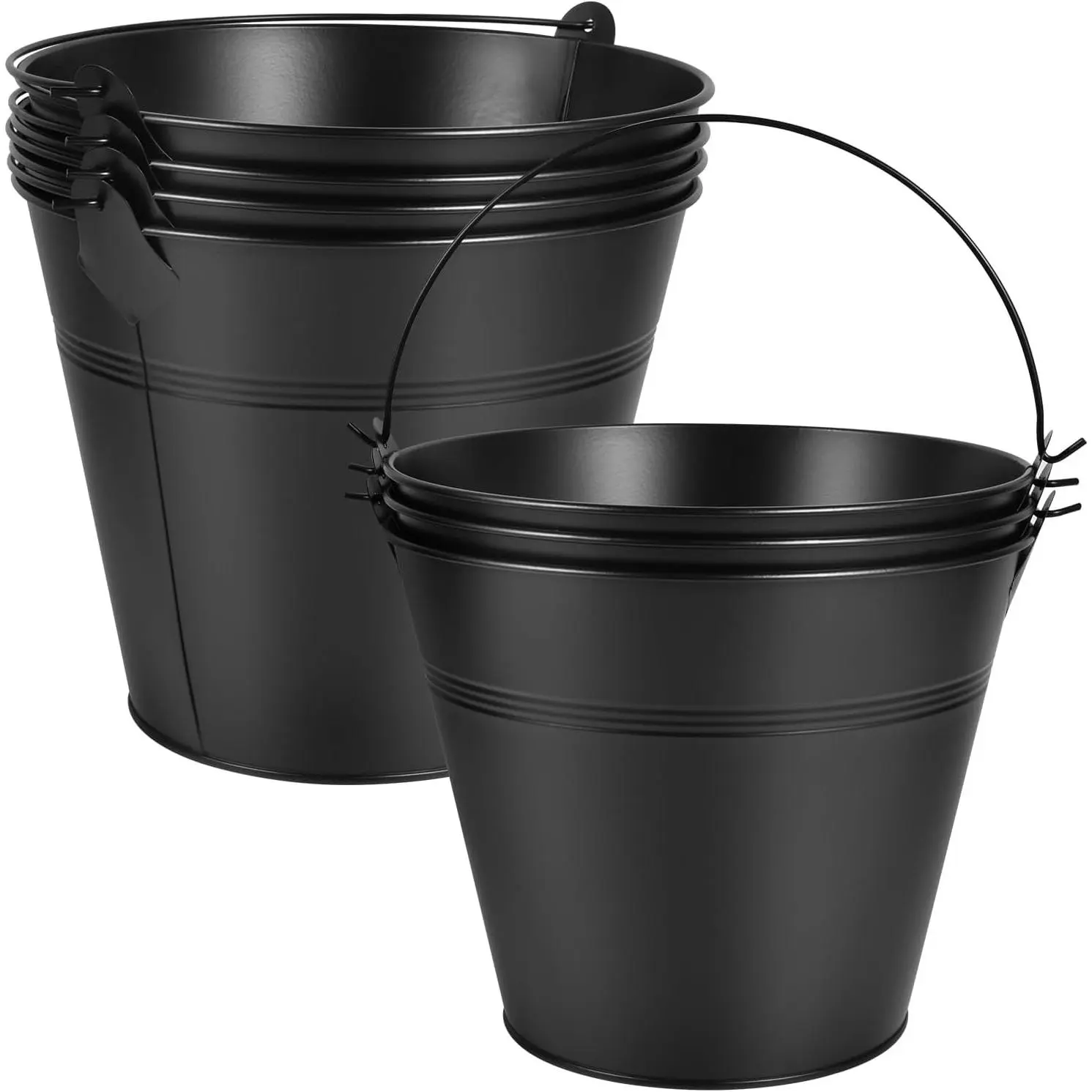 7 Pack Black Metal Buckets with Handle Galvanized Ice Pails for Plants, Succulents, Party Favors Organizing, Rustic Home Decor or Classrooms Pencil Storage (9.1 x 6.7 inch)