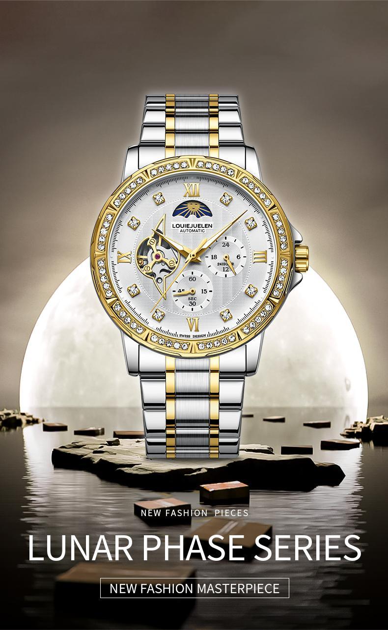 Elite Men's Swiss Automatic Chronograph: 44mm Diamond-Accented Bezel | Exuding Refined Opulence | Triple-Fortified Durability (30M Water/Shock/Scratch Resistant) | Engineered for Boardroom Authority, Wilderness Expeditions & Black-Tie Affairs