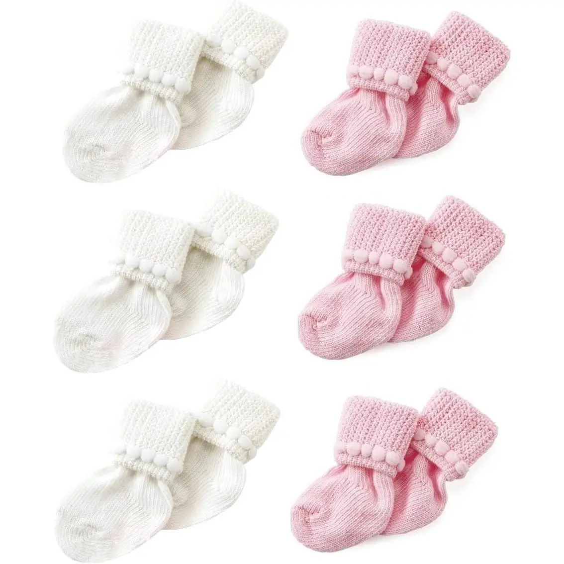 Nurses Choice Unisex Baby Stay-On Socks - 6 Pairs Soft Bubble Cuff Cotton Blend Booties, 0-3 Months Hospital Trusted Prop 65 Safe Essentials