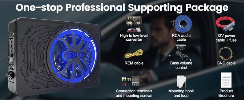 SUNDAY MIRTH 2025 Upgraded 10 Inch 1200W Slim Car Subwoofer with LED LightsAudio Sub Built in Amplifier Outstanding Heat Dissipation, Powerful Bass for Passion Dr1200W 10inch Slim Under Seat Powered Car Subwoofer