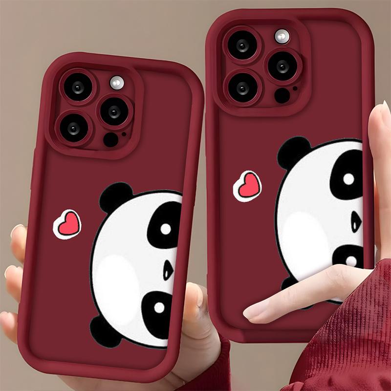 Adorable Panda Love Element Pattern Phone Case for iPhone 17 E Air Pro ProMax iPhone16 15 14 Plus 13 12 Mini 11 X XS XR Premium Matte Frosted Thickened TPU Soft Cover