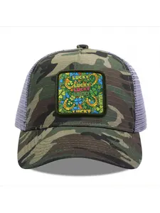 Lucky Clovers Horseshoe Pattern Camouflage Mesh Baseball Cap for Men & Women - Adjustable Snapback Trucker Hat, Breathable Back for Hiking, Fishing, Camping, Golf & Casual Outdoor Attire Camouflage Random