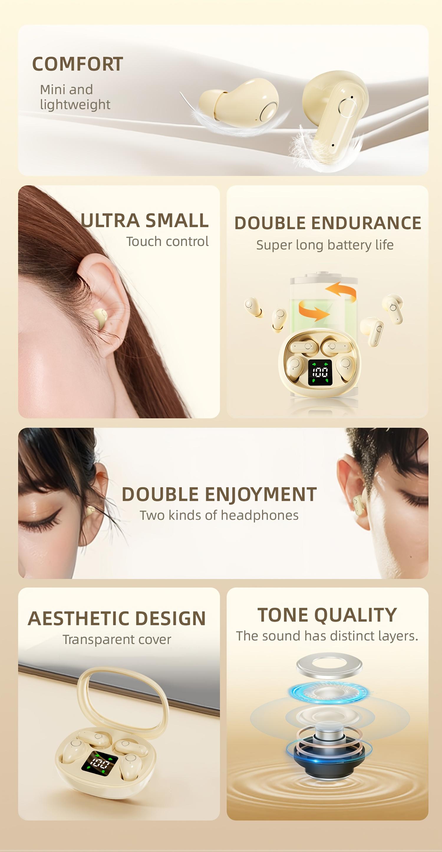 2 Pairs Wireless Earbuds – Mini Invisible Bluetooth 5.4 Headphones with LED Display, Perfect for Sleep, Sports & Gaming