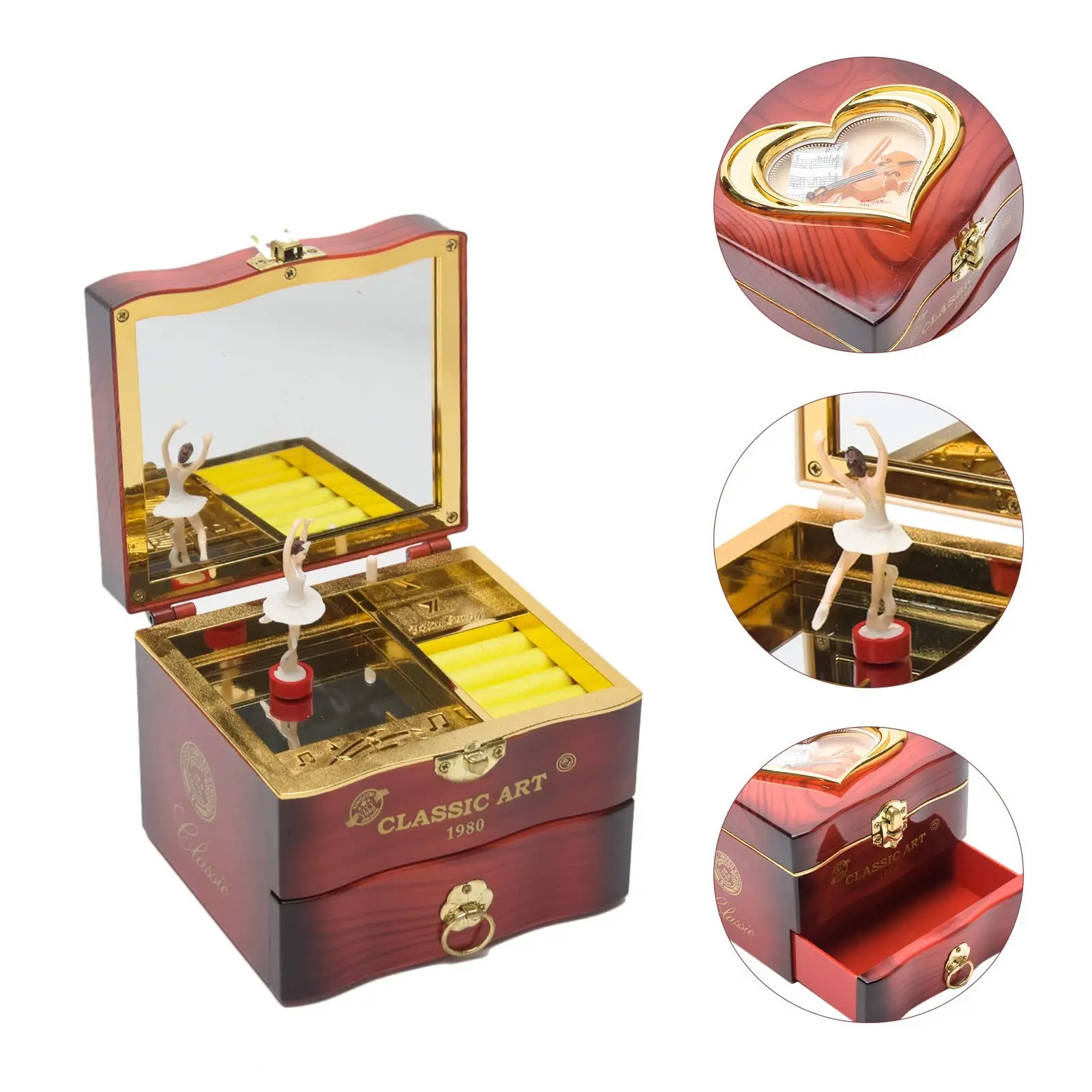 Musical Jewellery Box with Dancing Ballerina, Classic Rotating Birthday Music Box with Mirror, Jewelry Storage, Gift for Christmas Birthday