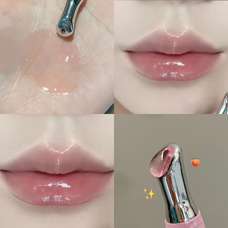 Peach Flavor Hydrating Lip Oil Balm & Lip Gloss Stick, Long-Lasting Moisturizing Care, Bright Radiant Glossy Shine, Reduces Dryness & Wrinkles, No Alcohol/Aerosol