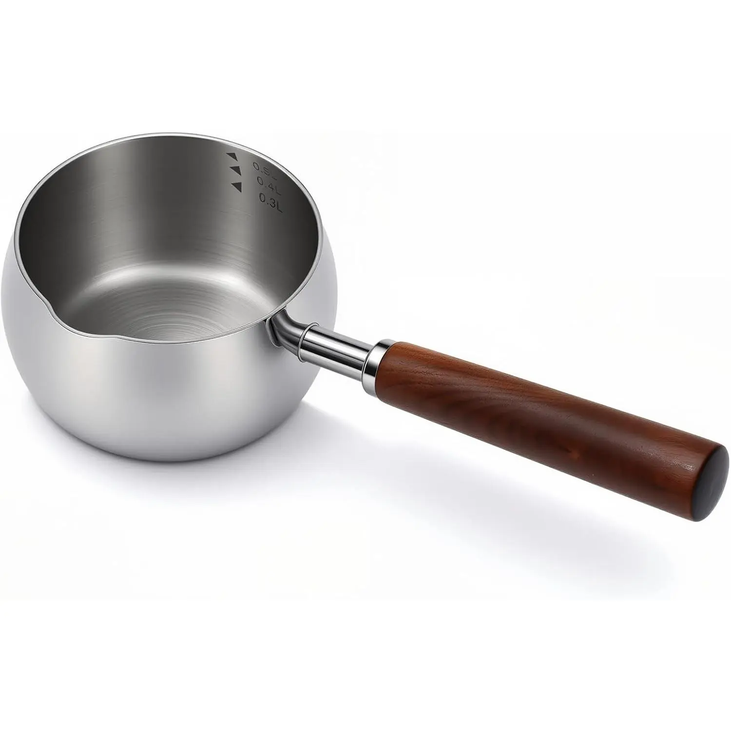 17fl oz (500ml) Stainless Steel Mini Pot Butter Warmer, Milk and Coffee Heater, Seafood Butter Warmer, Chocolate Melting,with Pour Spout and Wooden Handle,Induction cooker available