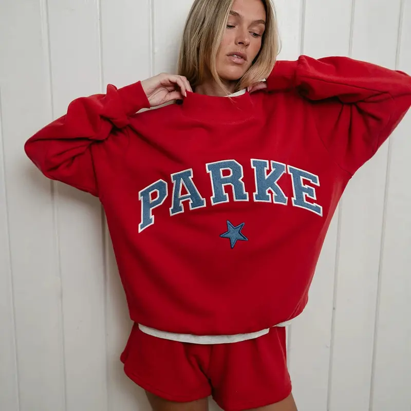 Autumn/Winter New Arrival: PARKE Classic Letter Five-Pointed Star Denim Appliqué High-Neck Stand Collar Sweatshirt Hoodie Tops