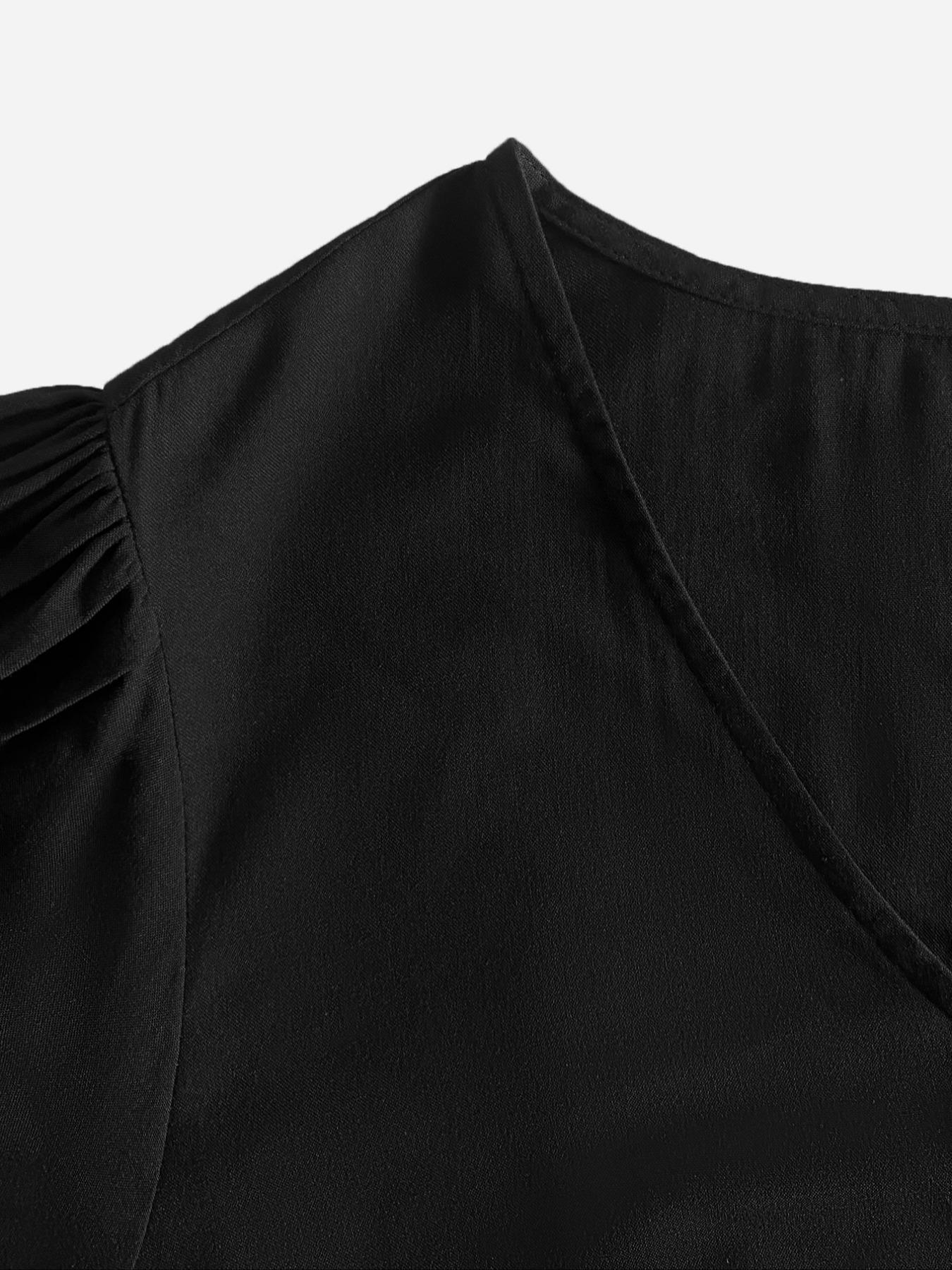 Plus Size Plain Woven Lantern Sleeve Tiered Ruffle Trim Smock Dress, Womenswear Elegant Style Aesthetic V Neck Long Sleeve Dress for Vacation Party Wedding Guest, Women's Clothes for All Seasons