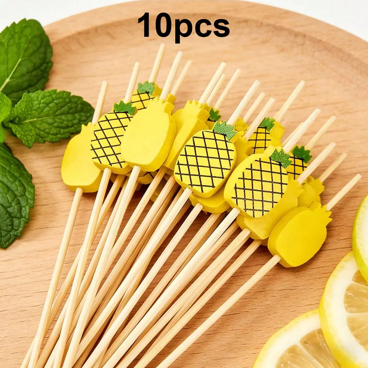 10-Pack Pineapple Bamboo Skewers, Perfect for Fruit, Sushi, BBQ, Parties, Hawaiian Theme, Easter, Thanksgiving, Beer Festival, Kitchen Use