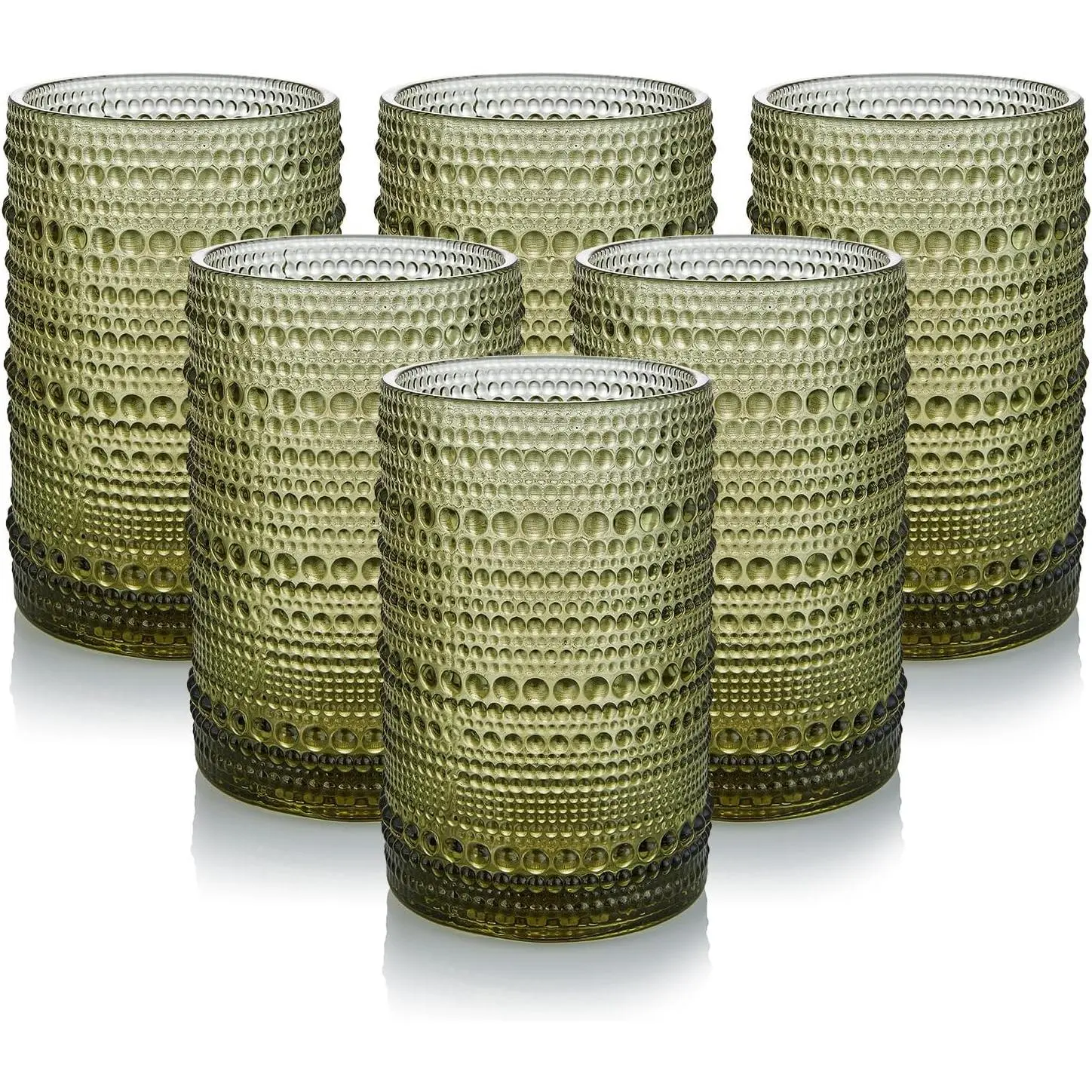 Hobnail Drinking Glasses Set of 6,15 oz Vintage Glassware Set Cocktail Glass Set, Embossed Green Water Tumbler,for Beer, Whiskey,Juice and Various Mixed Drinks (15oz Green)