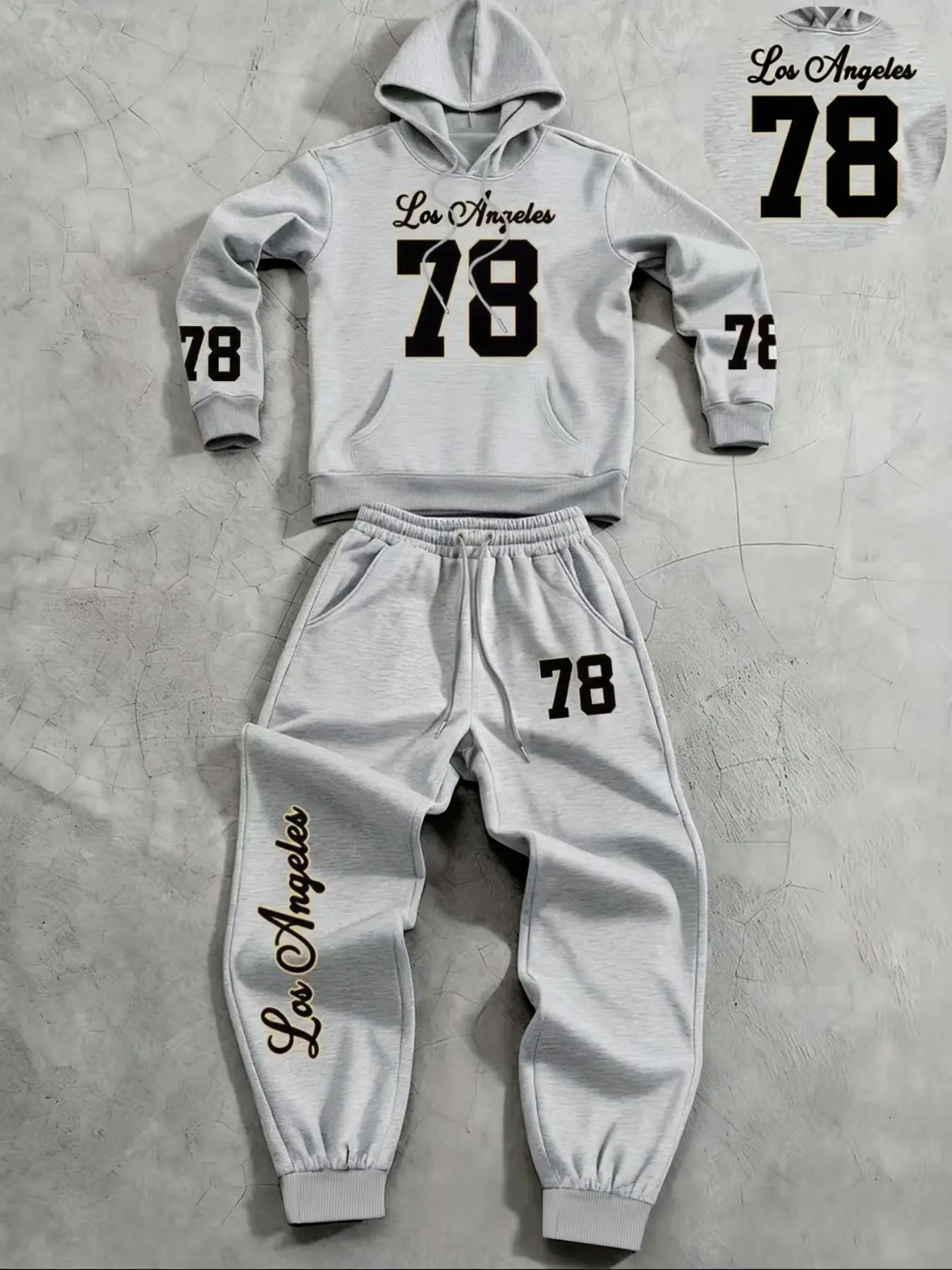 Men's Fall Winter Set Hoodie and Pants 2 Piece Set, Number 78 Print Fleece Hoodie and Drawstring Fleece Pants, Casual Fashion