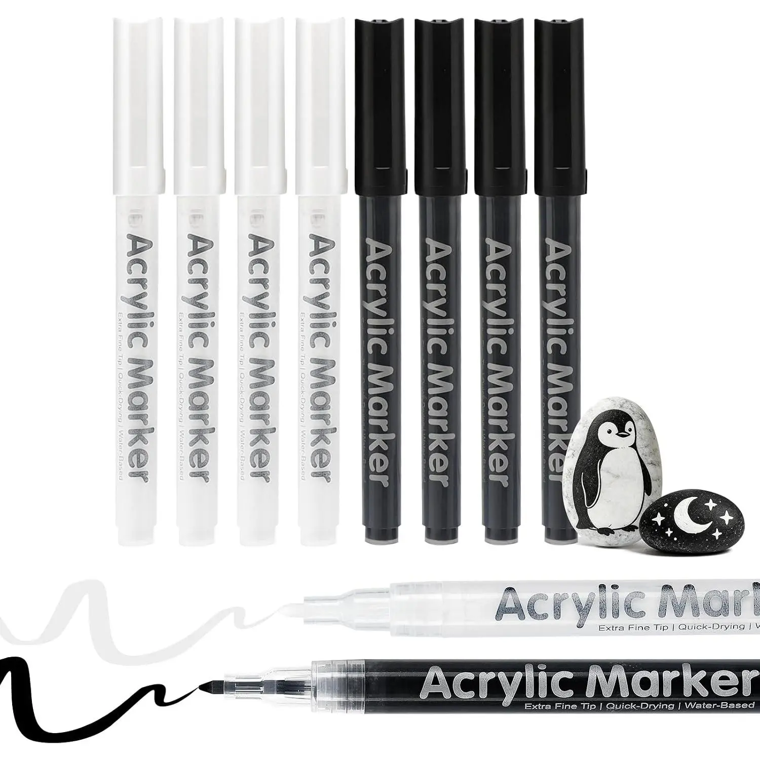 8-Pack Classic Black White Pens, 0.7mm Fine Tip Markers for Highlighting & Fine Details, Quick-Drying Fade-Resistant Ink, Odor-Free Water-Based Formula, Classic Set